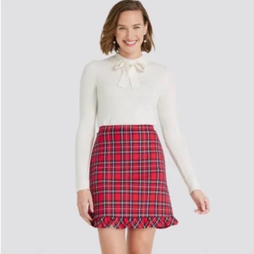 Draper James, NWT, Size 0, Angie Check Ruffle Hem Skirt